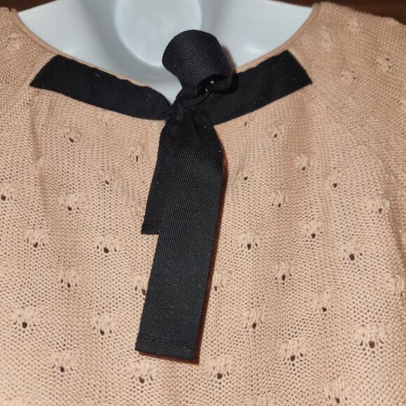 Vntg Jill By Jill Stuart Blush Pink Polka Dot Sweater With Black Ribbon Tie Sz M - Picture 3 of 6